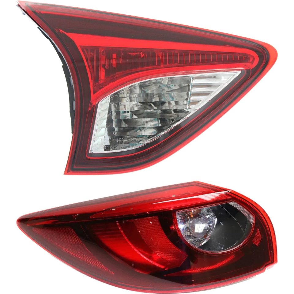 Clear Outdoor Tail Light Set For 2016 Mazda CX-5 Left Inner and Outer Red Lens Halogen/LED