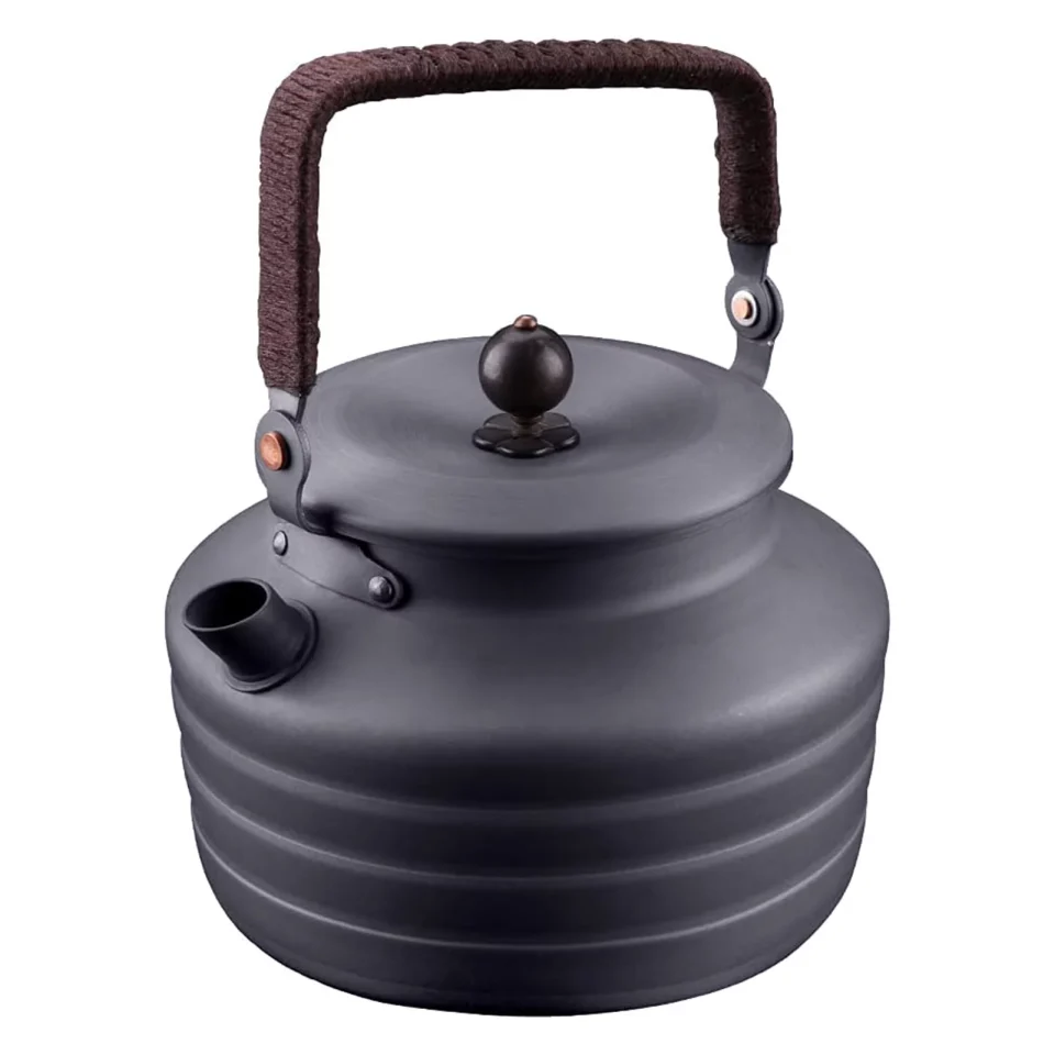 Wooden Bamboo walmeck Camping Water Kettle, Portable Tea Kettle for Hiking & Picnic, 1.3L Capacity, Easy to Carry