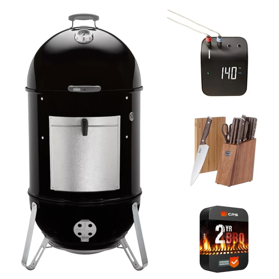 Pure BPA-Free Weber 731001 Smokey Mountain Cooker Smoker 22 Bundle with 2 YR CPS Enhanced Protection Pack, Weber Connect Smart Grilling Hub and Deco Chef 16pc Knife Set