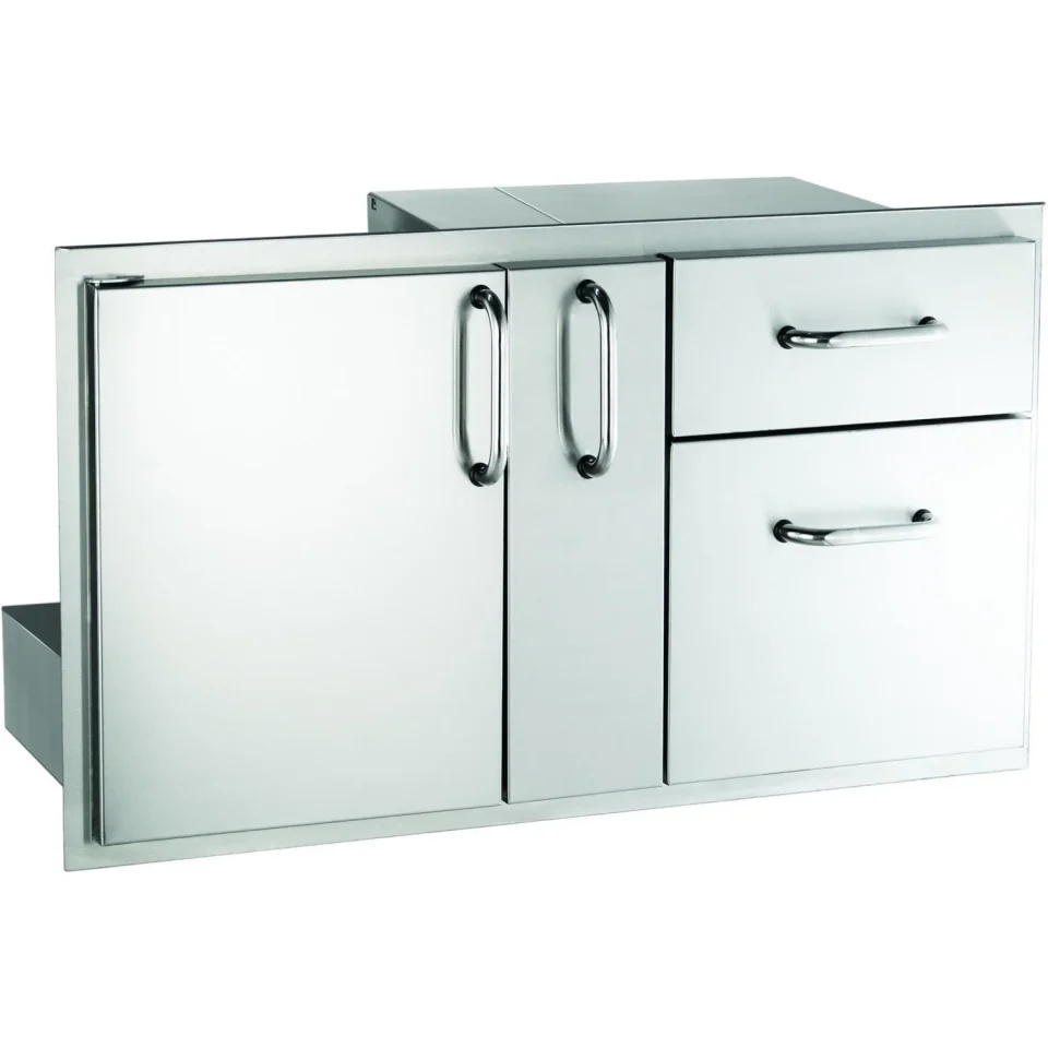 Polished Upgraded American Outdoor Grill 18 x 36 in. Door with Double Drawers & Platter Storage Series 3