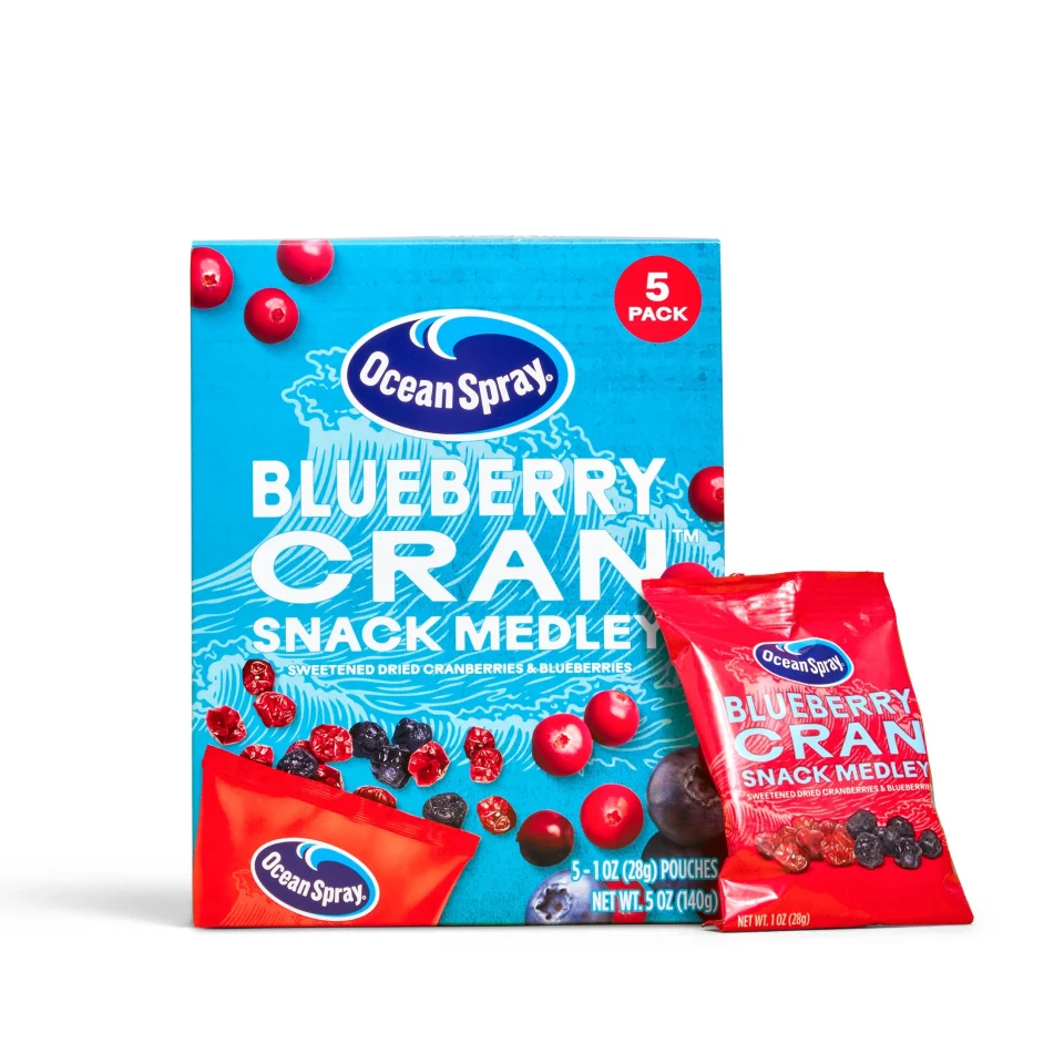 Healthy Gift-Ready Ocean Spray? Blueberry Cran? Snack Medley, Dried Fruit Snack, 1 oz Pouch, 5 Count