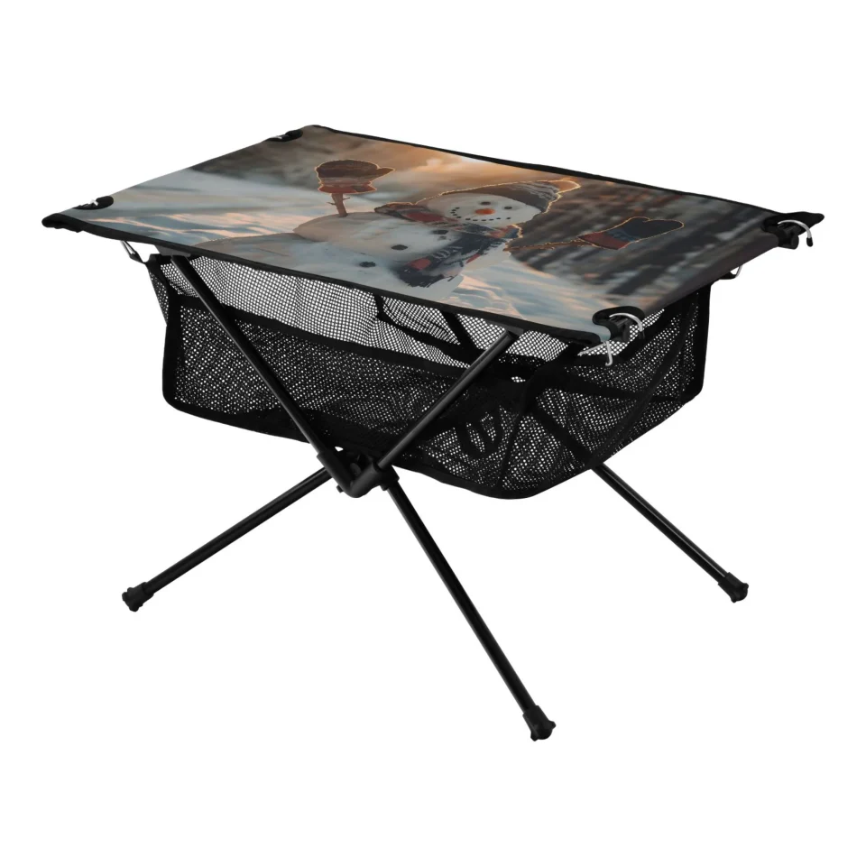 Select Prime Snowman and Sunset Camping Folding Table Portable Beach Table with Storage Bag Compact Picnic Table for Outdoor Travel Fishing BBQ