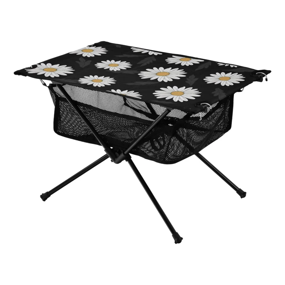 Home Daisy Chrysanthemum Camping Foldable Portable Table Beach Table with Storage Bag Compact Picnic Table for Outdoor Hiking Fishing BBQ