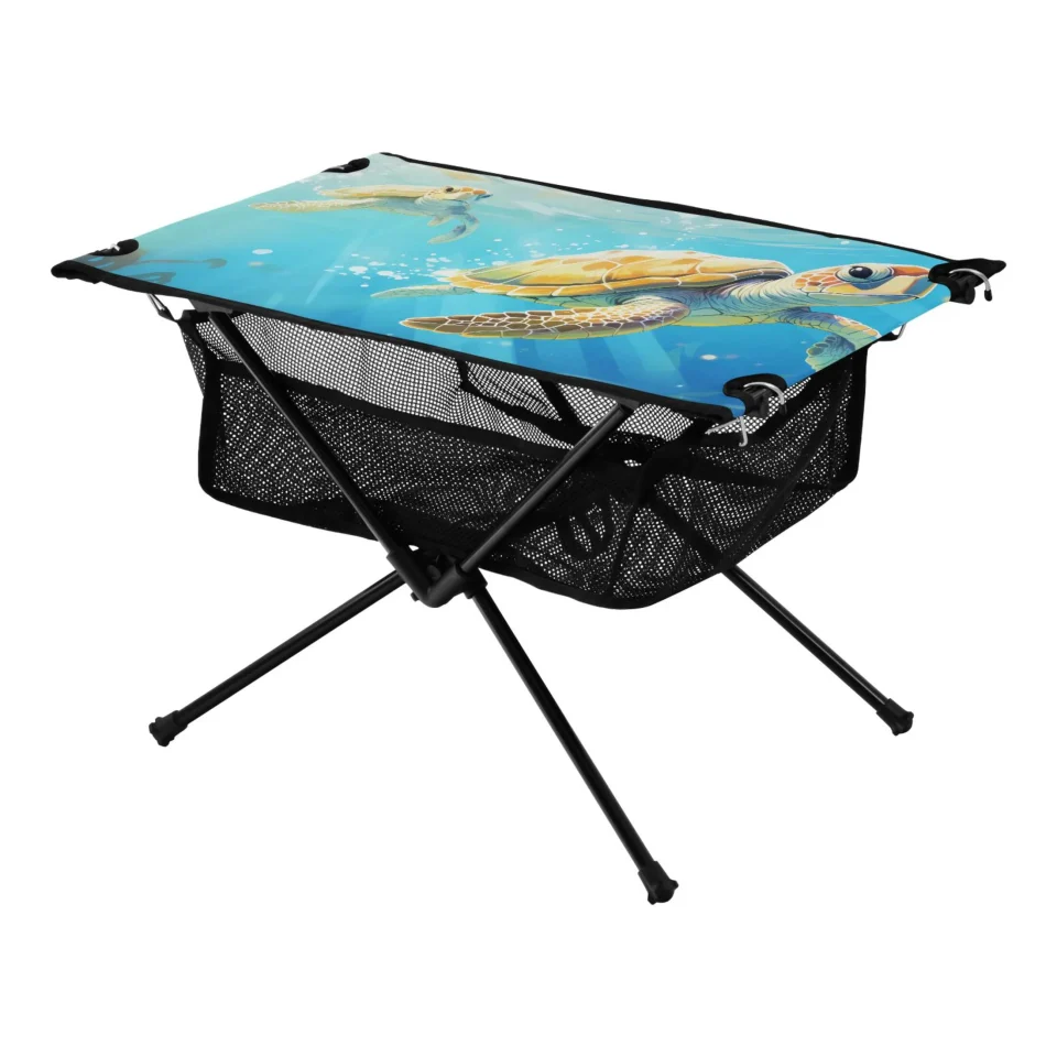Prime Home Funny Sea Turtles Swimming Camping Folding Table Portable Beach Table with Storage Bag Compact Picnic Table for Outdoor Travel Fishing BBQ