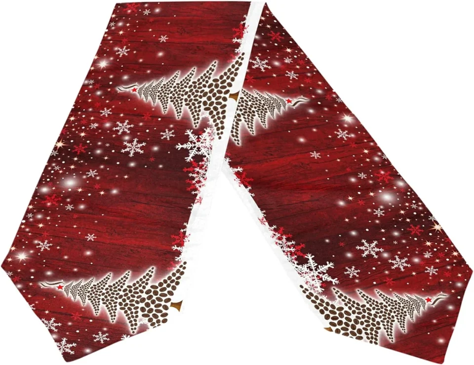 BPA-Free GZHJMY Winter Holiday Long Table Runner 13x90 Inch, Christmas Tree Snowflake Polyester Table Cloth Runner for Kitchen Wedding Party Decoration