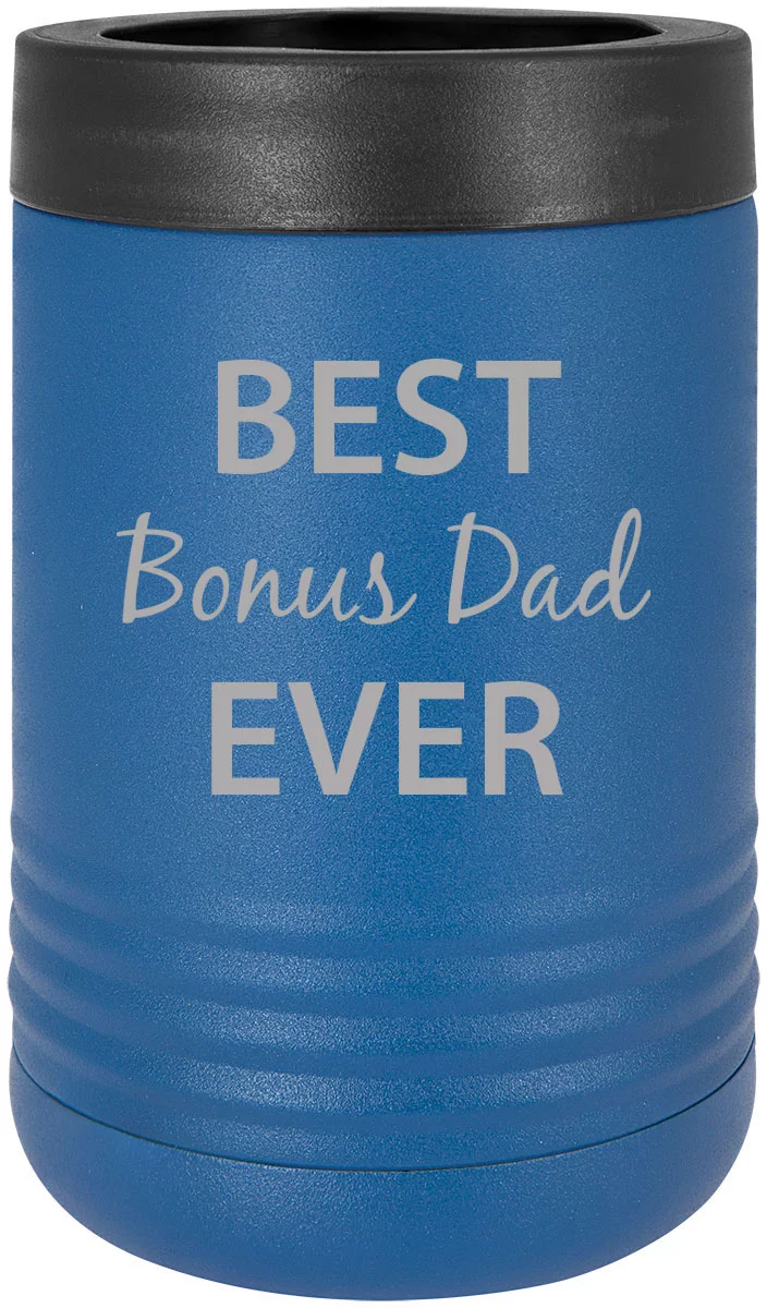 BPA-Free Durable Best Bonus Dad Stainless Steel Engraved Insulated Beer Beverage Holder Can Cooler, Blue