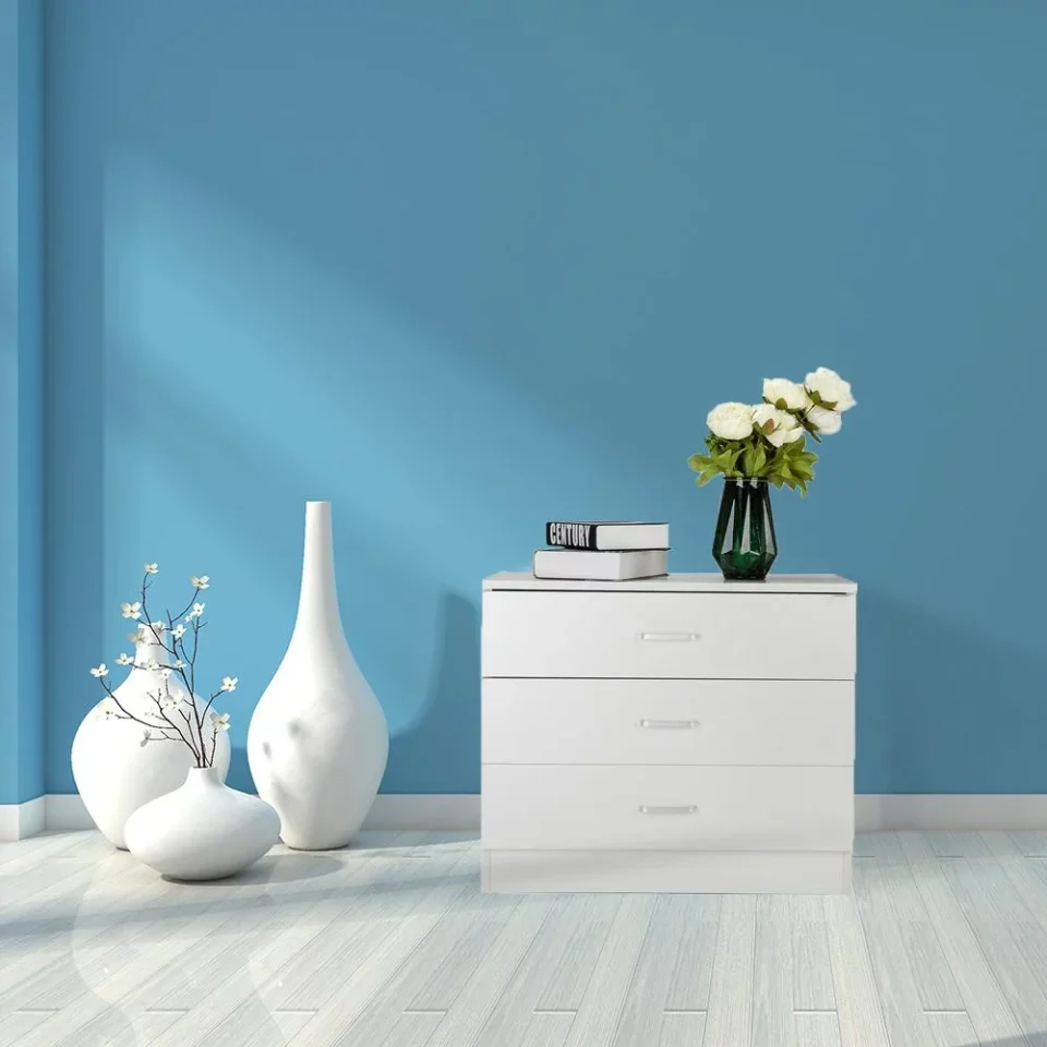 Pure SalonMore White Nightstand Bedroom Storage Bedside Table Side End Table with 3 Drawers
