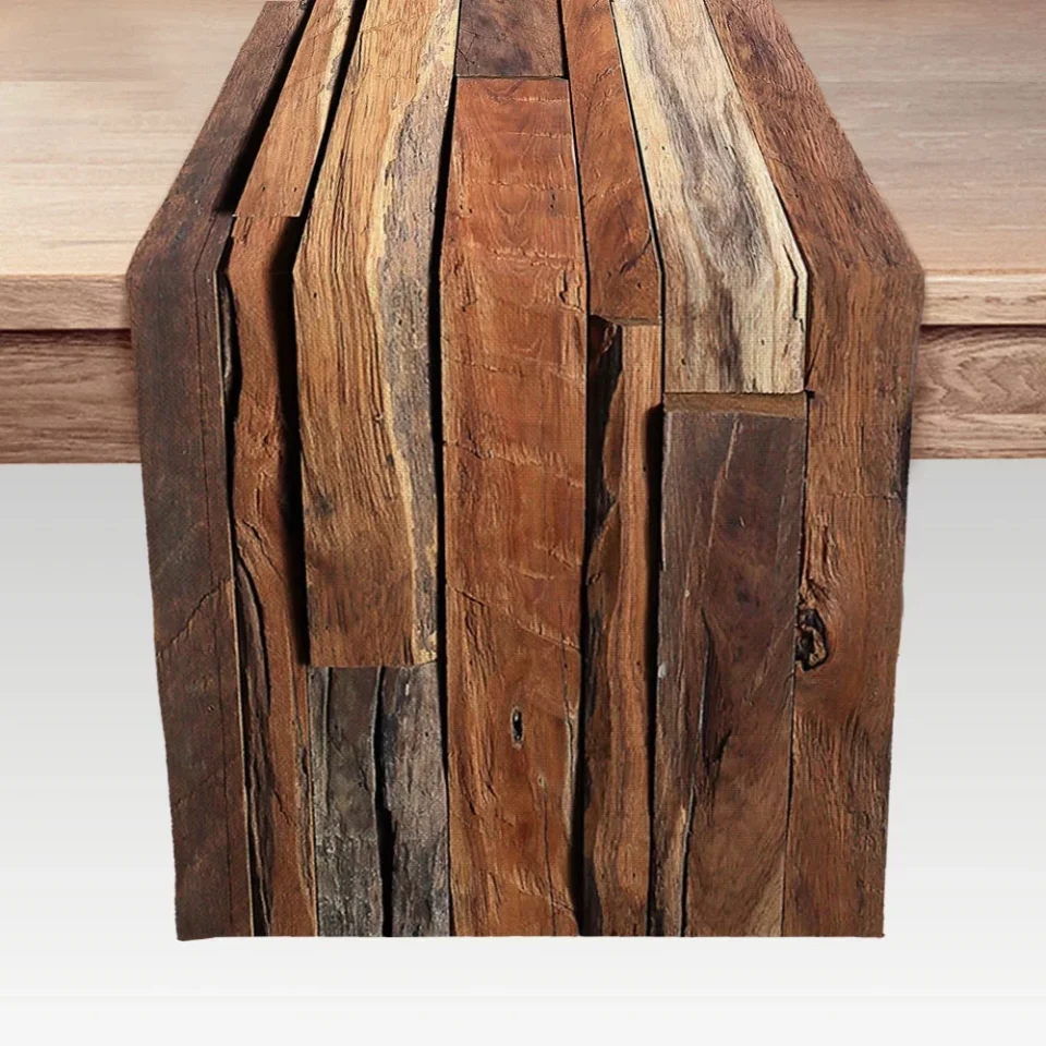 Glass Long-Lasting Rustic Table Runner, Farmhouse Brown Barn Wood Linen Table Runner, Retro Country Style Vintage Farmhouse Holiday Decor for Kitchen Dining Room Coffee Table 13 x 72 Inches