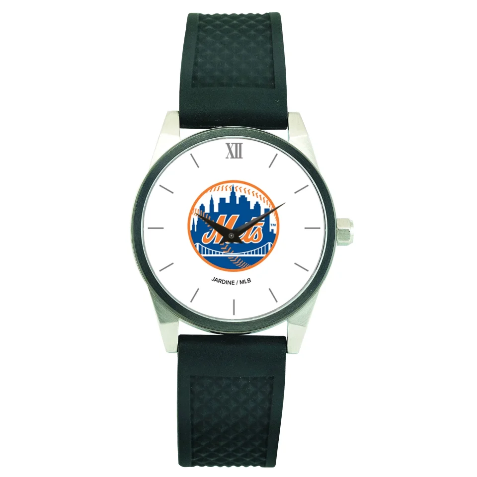 BPA-Free Thickened Men's Black New York Mets Silicone Strap Wristwatch