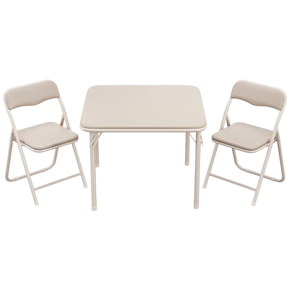 Bamboo Dining Towallmark Kids Folding Table and Chairs Set, Toddler Table and Chair with PU Soft Cushion for Kids' Eating, Reading and Playing, Beige