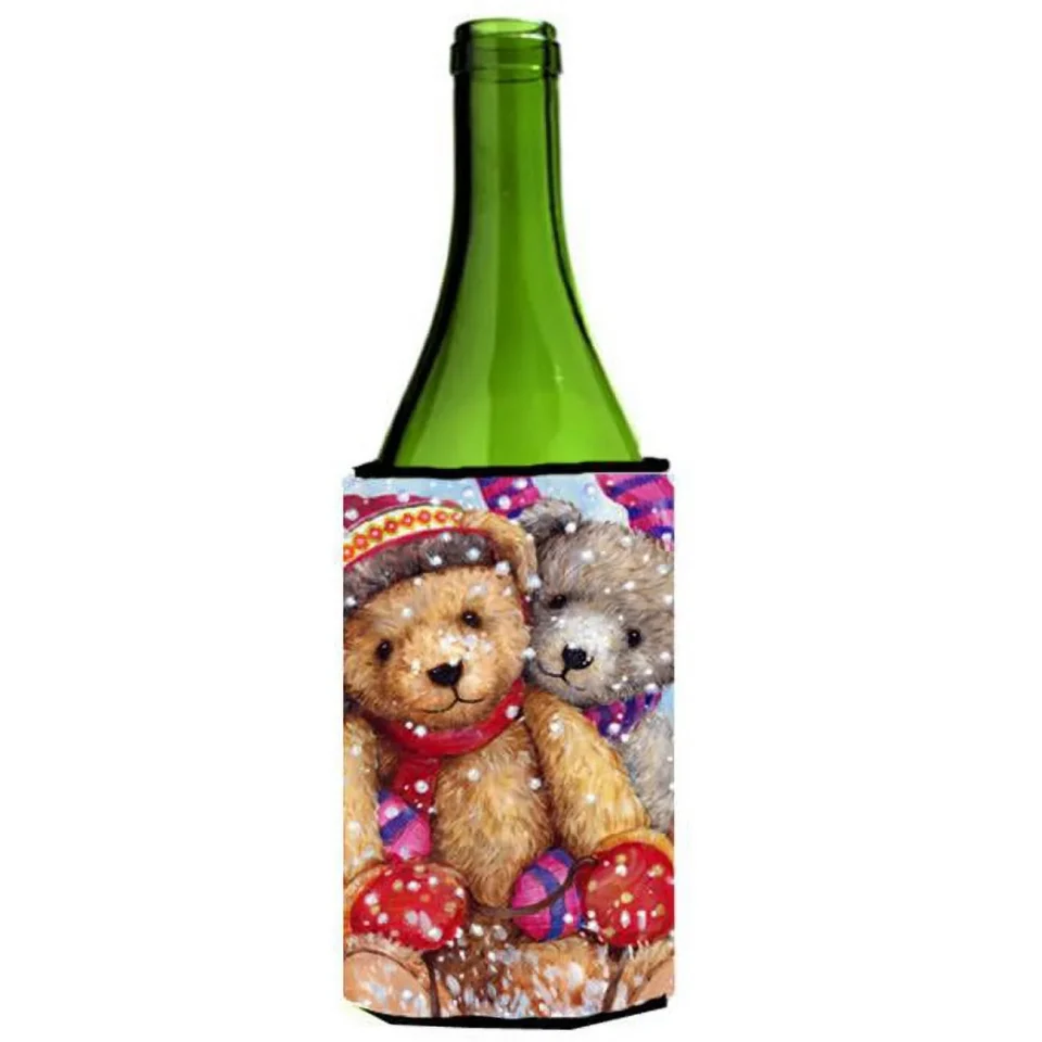 Matte Upgraded Winter Snow Teddy Bears Wine Bottle Can cooler Hugger