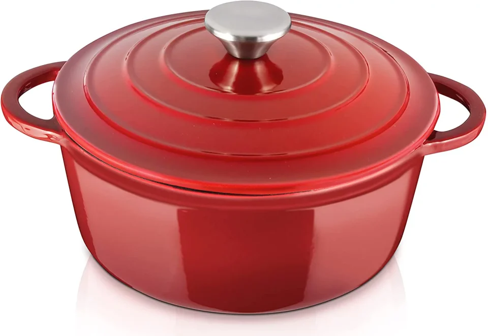 Clear Enameled Cast Iron Dutch Oven With Handles And Lid, 5 Quart Red