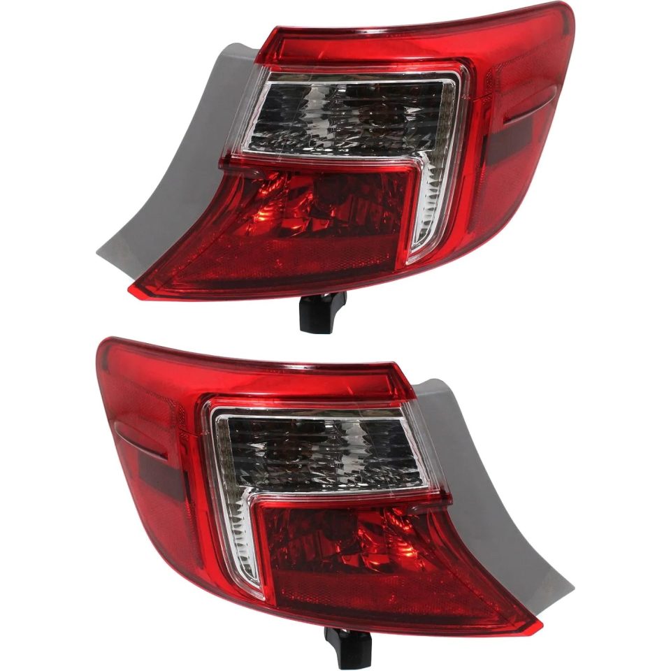 Frosted Halogen Tail Light Set For 2012-2014 Toyota Camry Outer Clear/Red w/ Bulbs 2Pcs