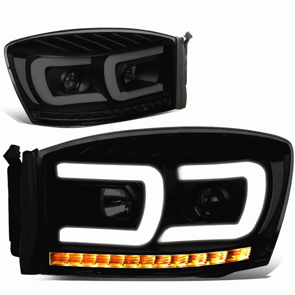 Ultimate Home Dual LED DRL+Sequential Signal 06-09 Ram Truck Projector Headlight Lamps
