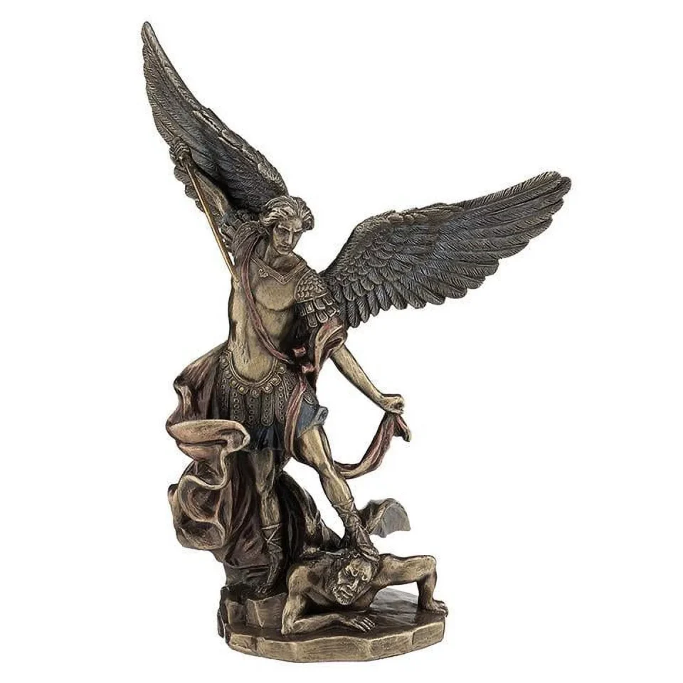 BPA-Free St. Michael Standing Over Demon With Sword - Religious Sculpture - Cold Cast Bronze