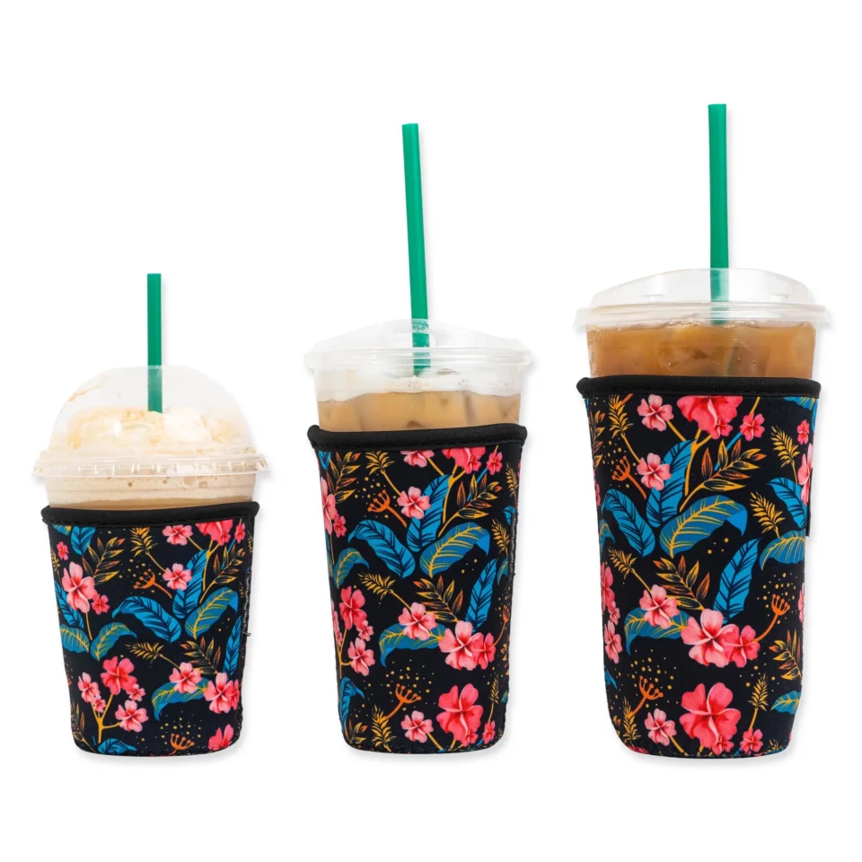Clear Upgraded Baxendale and Co 3-Pack Insulating Sleeves for 16-32oz Cups - Black Floral