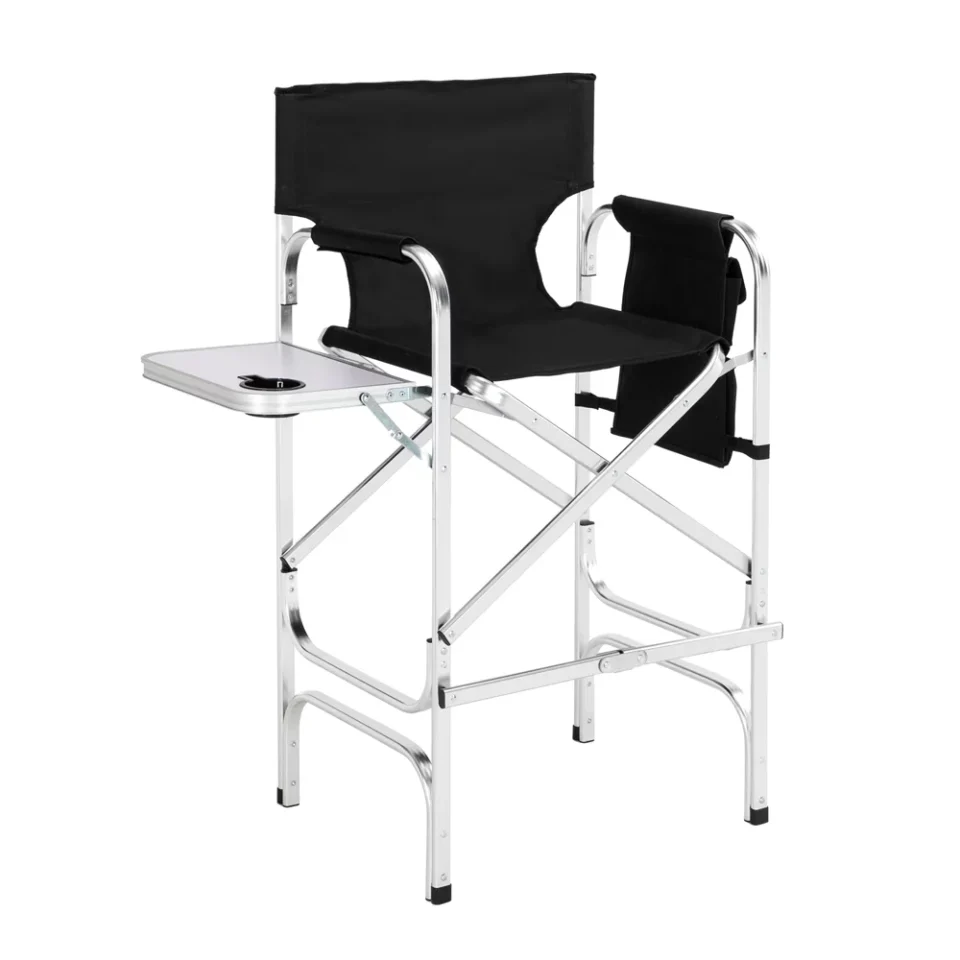 Glossy Value Omysalon 31 Tall Folding Director Chair with Side Table,Portable Makeup Artist Bar Height, Aluminum Frame 300 lbs Capacity, 33.8 L x 19.2 W x 45.6 H