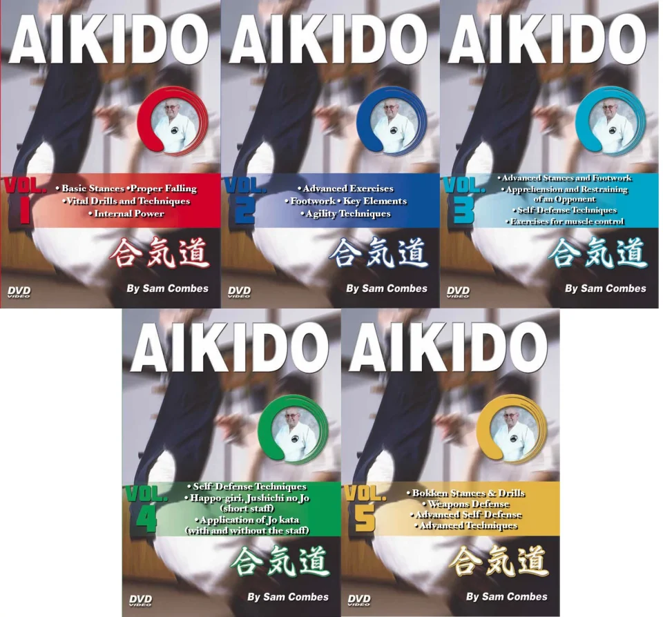 Silicone Dining 5 DVD SET Aikido Ki, Footwork, Self Defense, Weapons, Chokes, Kata - Sam Combes