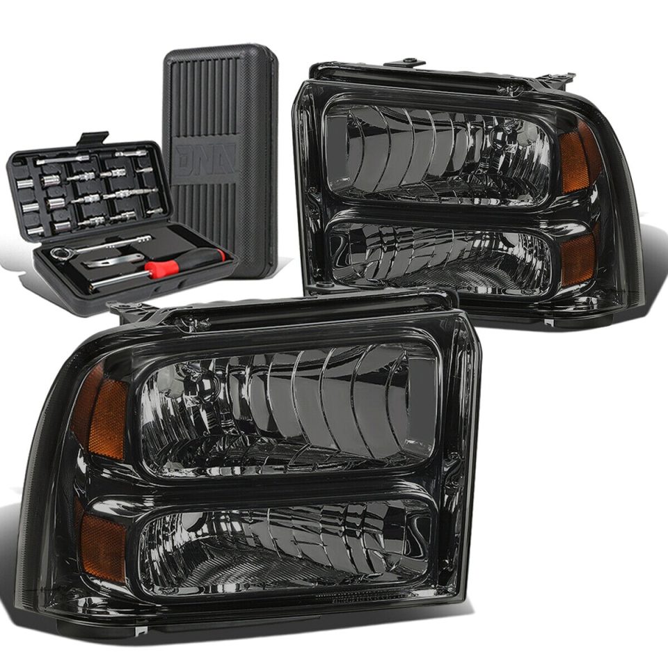 Durable 2005-2007 d Super Duty Pair Smoked/Amber Corner Headlight Lamps+Tool Box