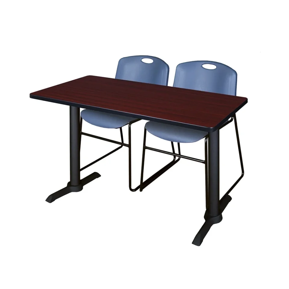 Portable Durable Belen Kox Cain 48 x 24 Training Table- Mahogany & 2 Zeng Stack Chairs- Blue