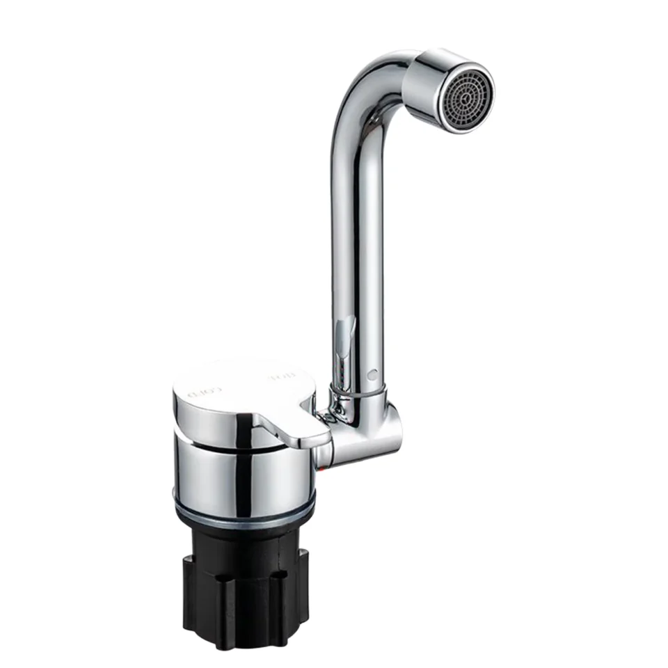 Value Foldable for Motorhome Rotation Kitchen Sink Single-Handle Taps with Cold & Hot Inlet Hose Copper Swivel for RV Caravan Camper Marine Boat Camping