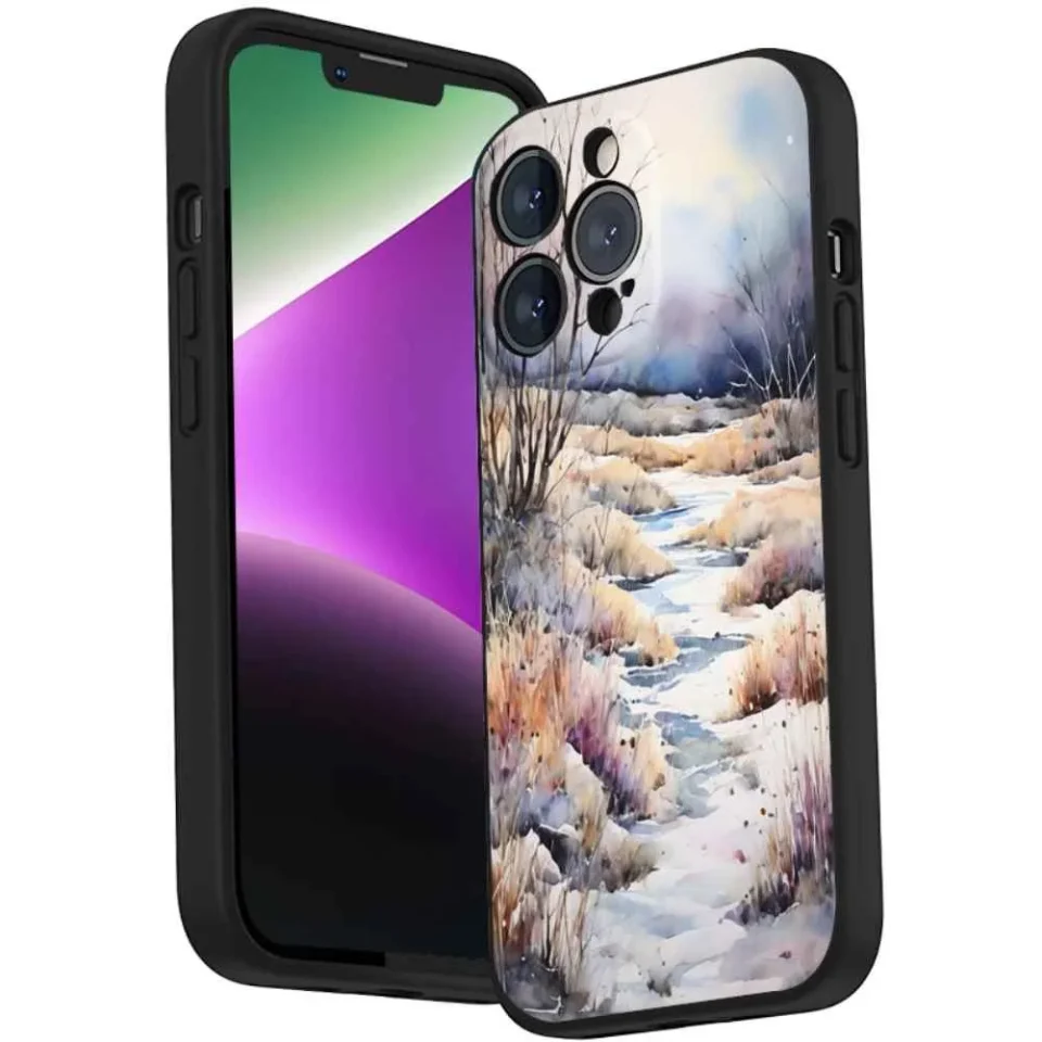 Wooden Durable frozen-scrubland-landscape-286 phone case for iPhone 15 Pro for Women Men Gifts,Soft silicone Style Shockproof - frozen-scrubland-landscape-286 Case for iPhone 15 Pro