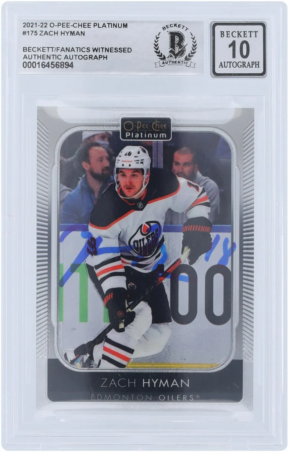 Leak-Proof Zach Hyman Edmonton Oilers Autographed 2021-22 Upper Deck O-Pee-Chee Platinum #175 Beckett Fanatics Witnessed Authenticated 10 Card - Fanatics Authentic Certified