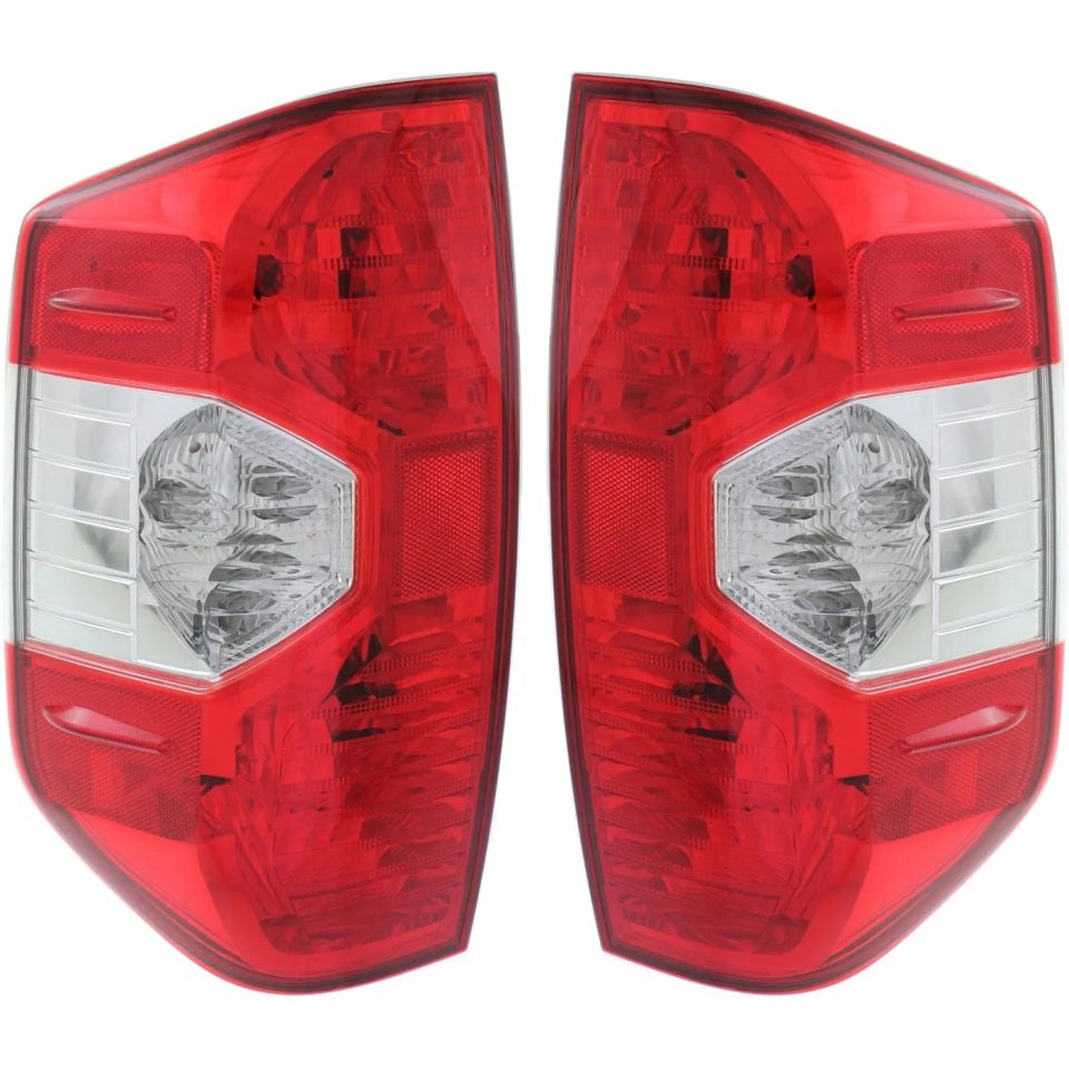 Glass Bamboo Halogen Tail Light Set For 2014-2017 Toyota Tundra Clear/Red Lens w/ Bulbs 2Pcs
