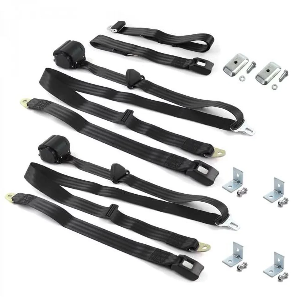 Stainless Steel Cooking SafeTboy Jeep Wagoneer 1963-1991 Standard 3 Point Black Retractable Bench Seat Belt Kit with Bracketry - 3 Belts