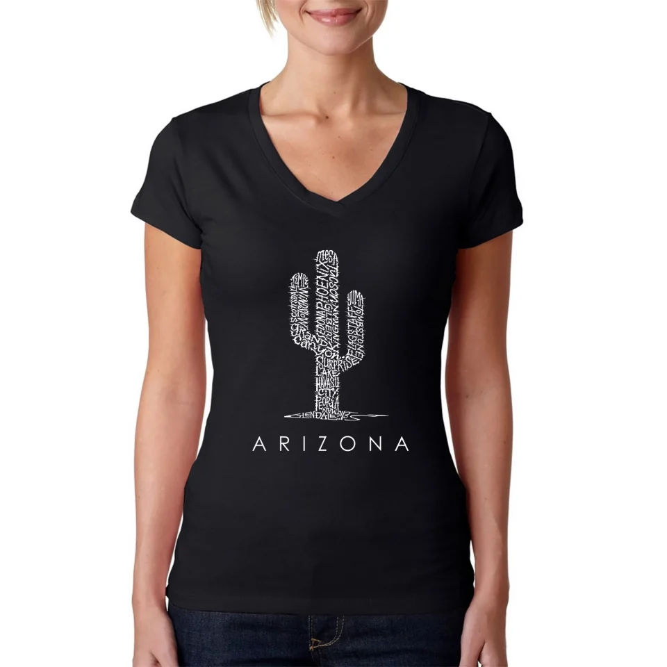 Eco-Friendly LA Pop Art Women's Word Art V-Neck T-Shirt - Arizona Cities