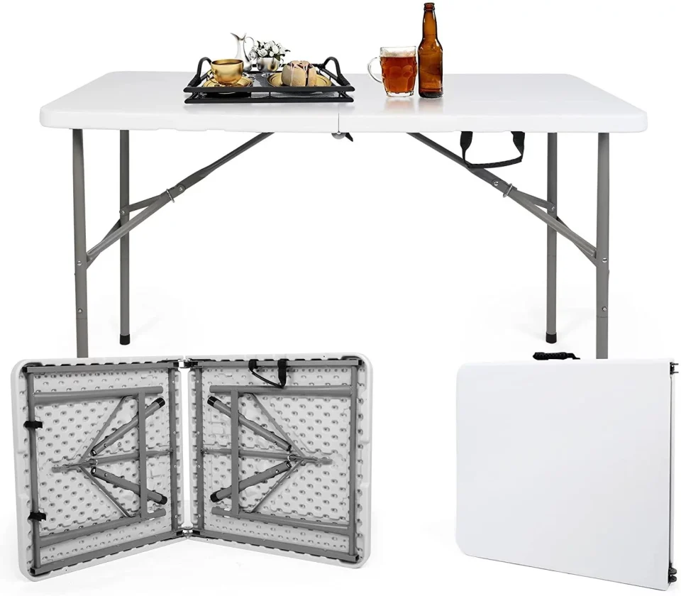 Prime Clear Mydepot Portable Folding Camping Table, 4FT, 48'', White, Handle, Office, Picnic, Wedding