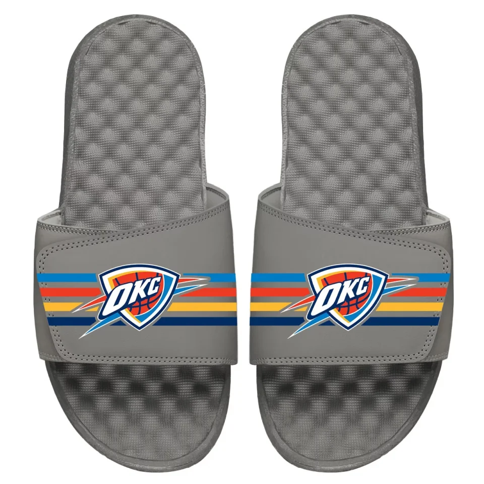 Upgraded Youth ISlide Gray Oklahoma City Thunder Stripes Slide Sandals