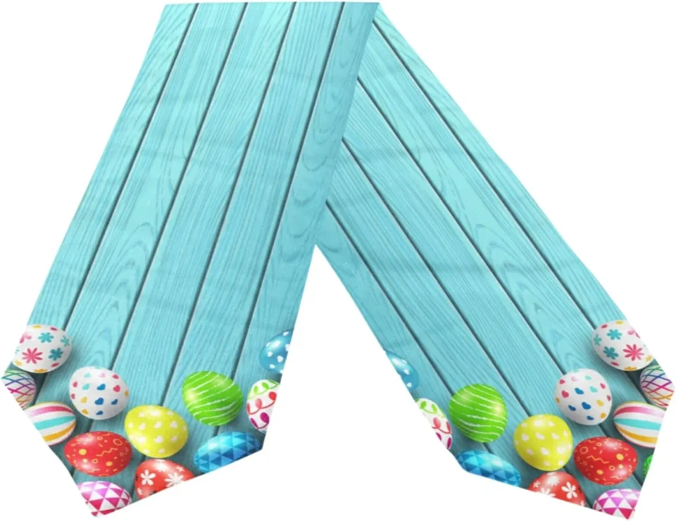 Dining GZHJMY Double Sided Wooden Colorful Easter Eggs Long Polyester Table Runner 13 x 90 Inches Table Cloth Cover Placemats for Kitchen Dinning Living Home Holiday Decor
