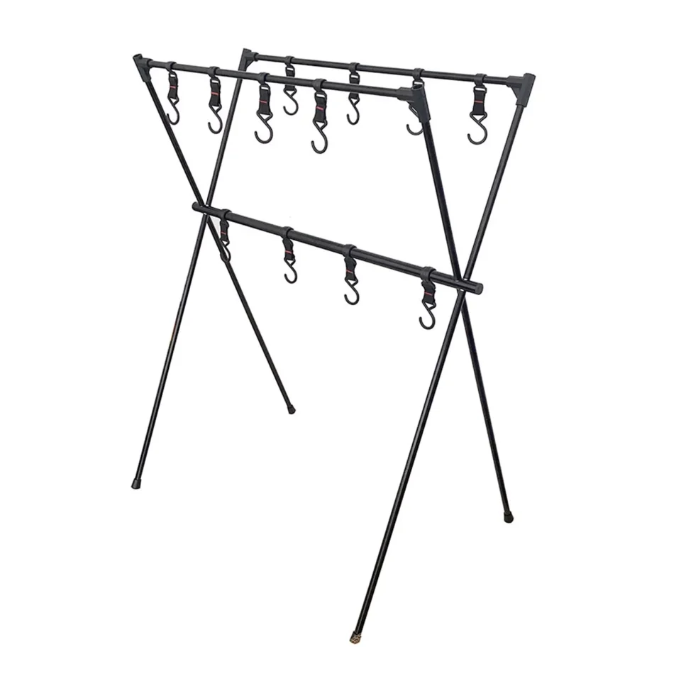 Silicone Lightweight Dcenta Lightweight Folding Camping Cookware Hanging Rack Shelf Portable Aluminum Alloy BBQ Tool Clothes Storage Hanger Stand Rack with Hooks