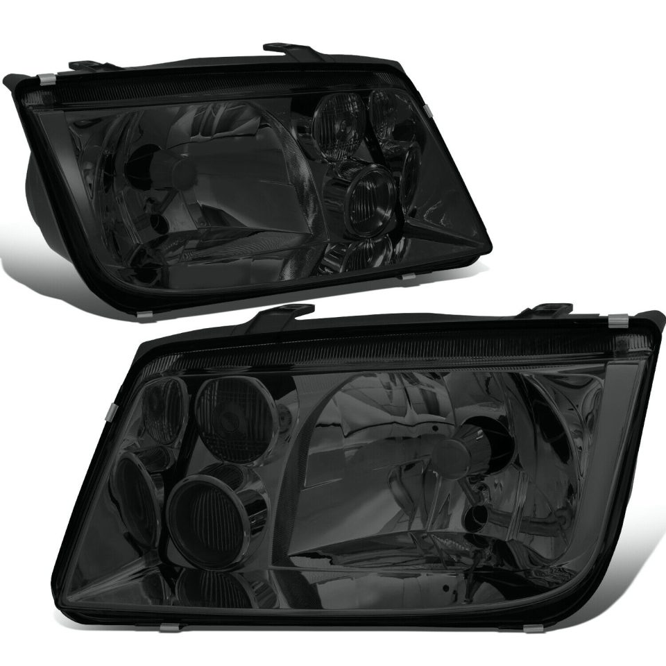 Glossy 1999-2005 VW Jetta Mk4 Pair Smoked Housing Clear Lens Headlight w/Fog Lamp