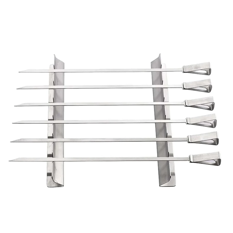 Frosted Multi-Purpose SunniMix Skewers Rack Set BBQ Barbecue Sticks 14in Long with 6 Notch Grilling Skewers Set