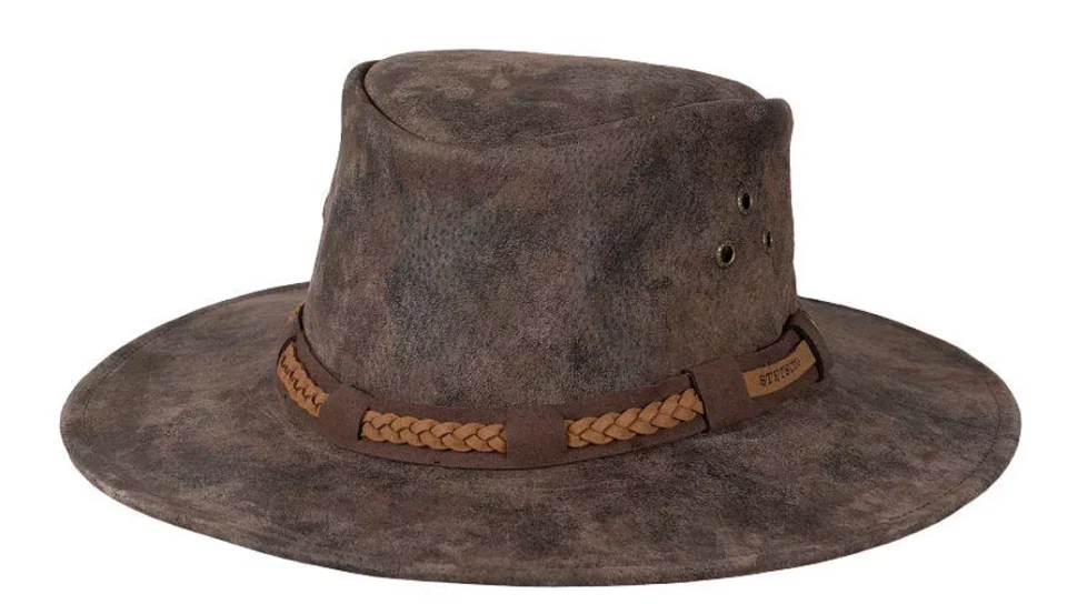 Cast Iron Stetson Men's Canberra Distressed Suede Aussie Safari Hat (Brown, Large)