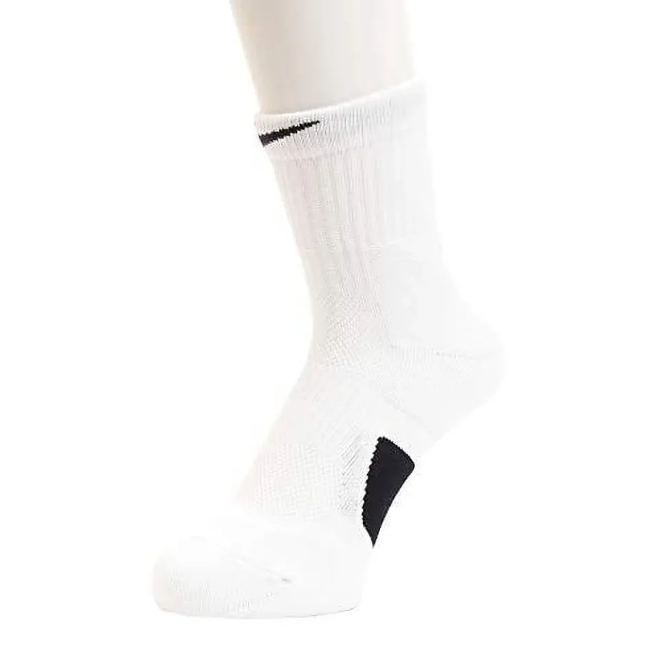 Popular Nike Elite Basketball Mid Mens Socks Size L, Color: White/Black/Black