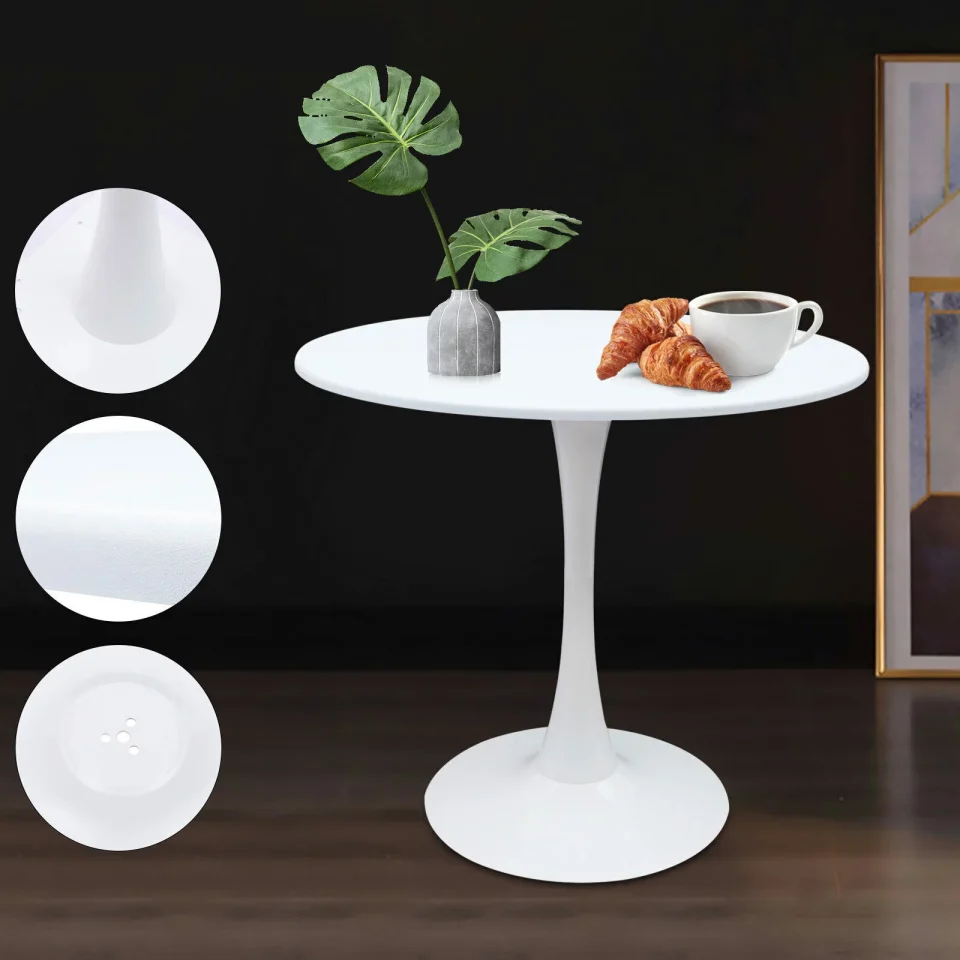 Frosted Oukaning 31.5 White Round Top Dining Table Leisure End Side Table