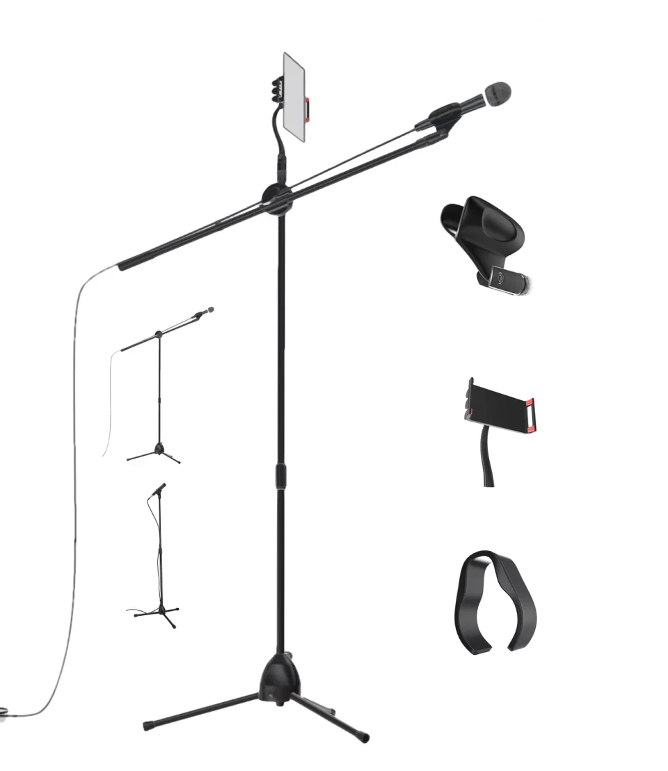 Office Qaise Adjustable Microphone Stand for Karaoke, 5ft Tablet and Phone Holder
