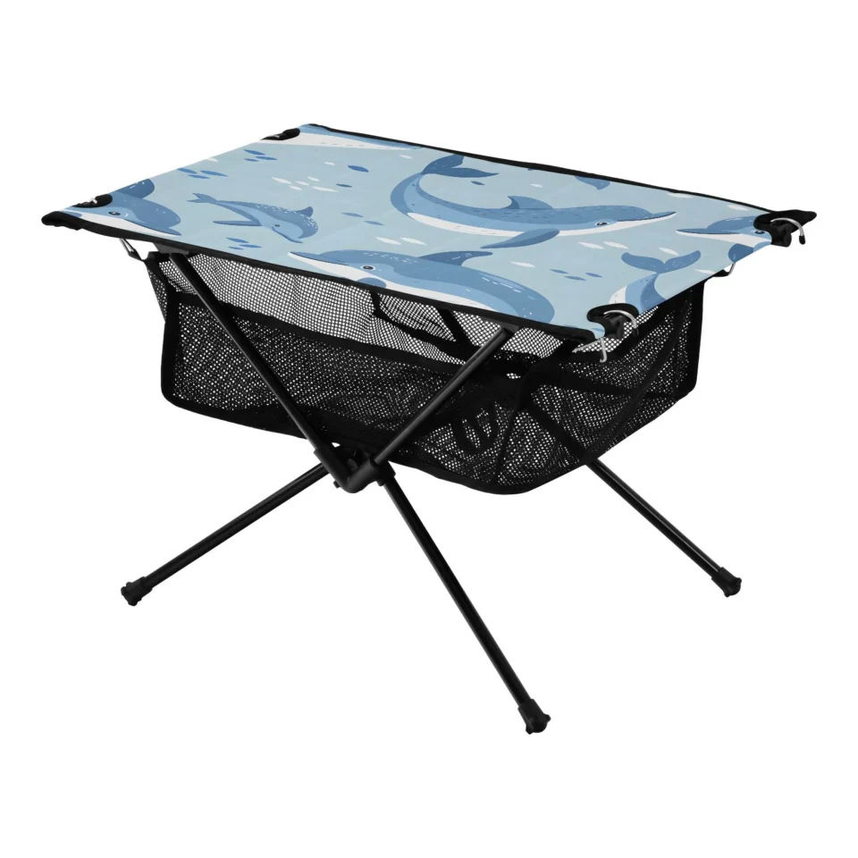 Best-Selling Dolphins Pattern Camping Folding Table Portable Beach Table with Storage Bag Compact Picnic Table for Outdoor Travel Fishing BBQ