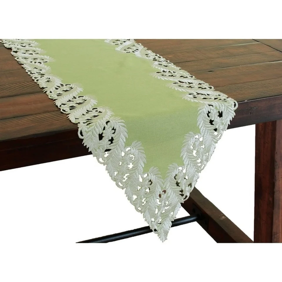 Bamboo Upgraded Laurel Embroidered Cutwork Table Runner, 15 by 72-Inch, Green 15 by 72-inch