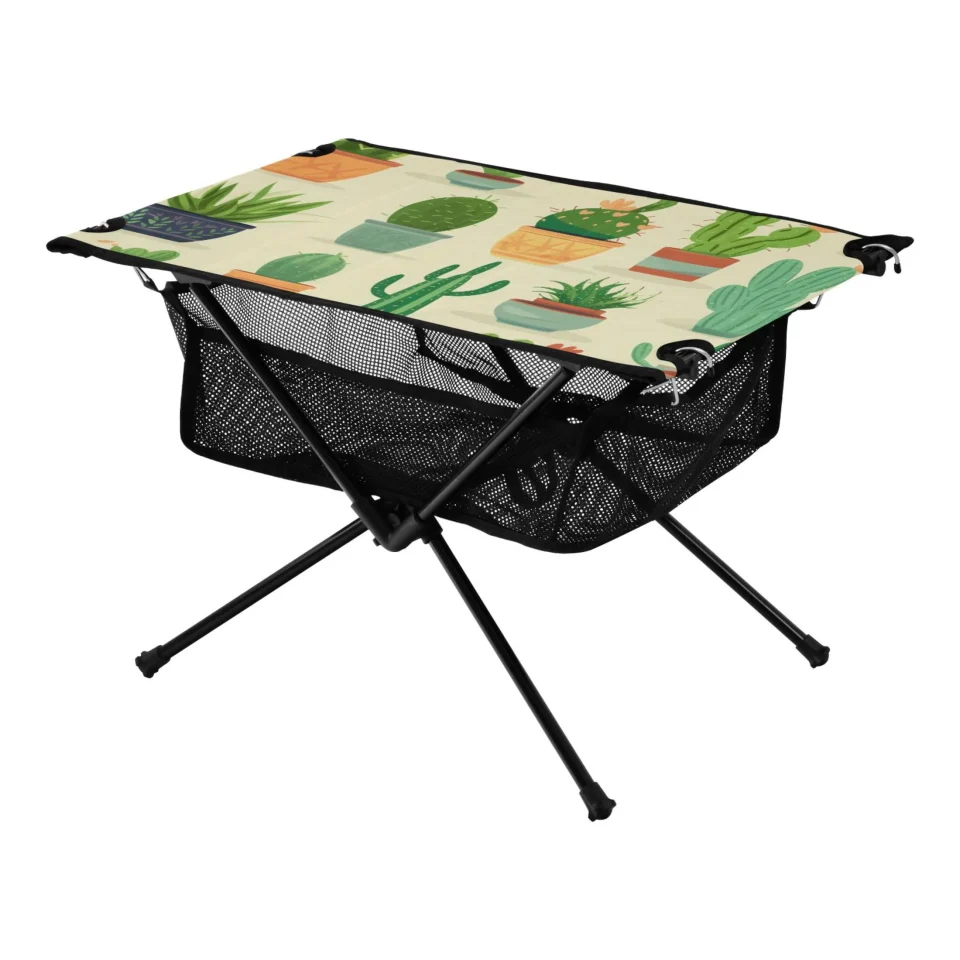 Long-Lasting Cactus Camping Folding Table Portable Beach Table with Storage Bag Compact Picnic Table for Outdoor Travel Fishing BBQ