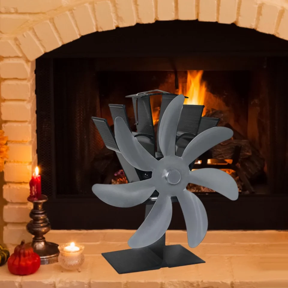 Matte Kitchen Fireplace Fan Cost Saving 7 Wood Burning Fan Circulates Warm Wood Log Burner for Efficient Heat Distribution Log/Wood/Pellet Gray